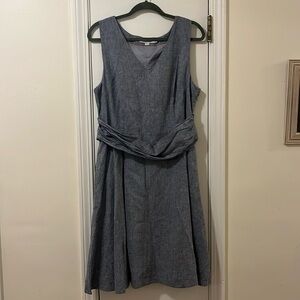 Boden Linen Midi Dress Womens Size 12 Blue Gray Sleeveless US14R/UK18R